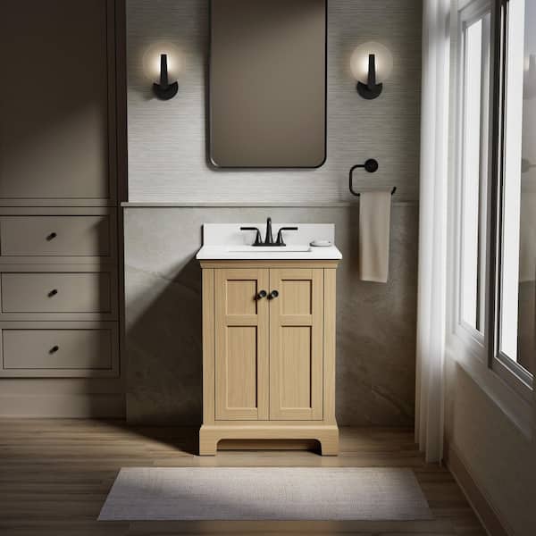 KOHLER Baskin 24 in. Single Sink Light Oak Bath Vanity with Bianco Bella Quartz Top