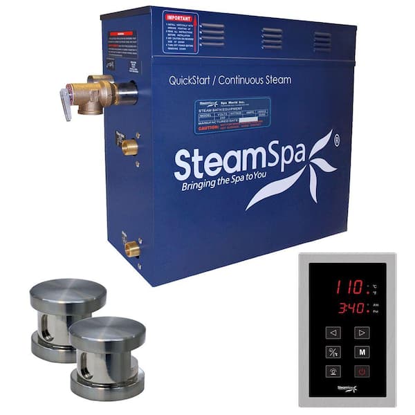 SteamSpa Oasis 12kW QuickStart Steam Bath Generator Package in Polished Brushed Nickel