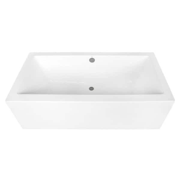 Aqua Eden 67 in. x 33.3 in. Acrylic Flatbottom Soaking Freestanding Bathtub in Glossy White/Brushed Nickel with Drain