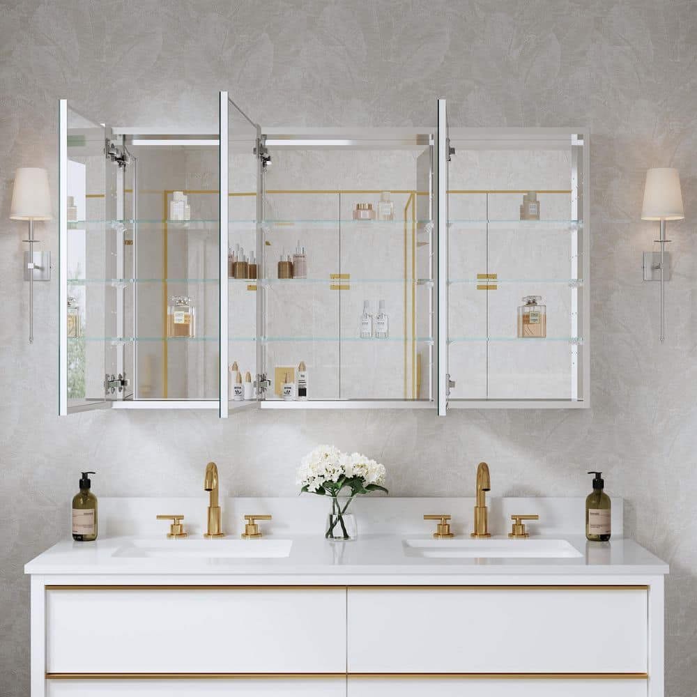 ROSA 52 in. W x 30 in. H Rectangular Aluminum Tri-View Medicine Cabinet with Mirror Combo Set, Blum Hinge, Soft Close price history on PriceWatchPro