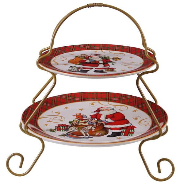 Certified International Vintage 2-Tier Santa Multi-Colored 7 in. and 9 in. Server