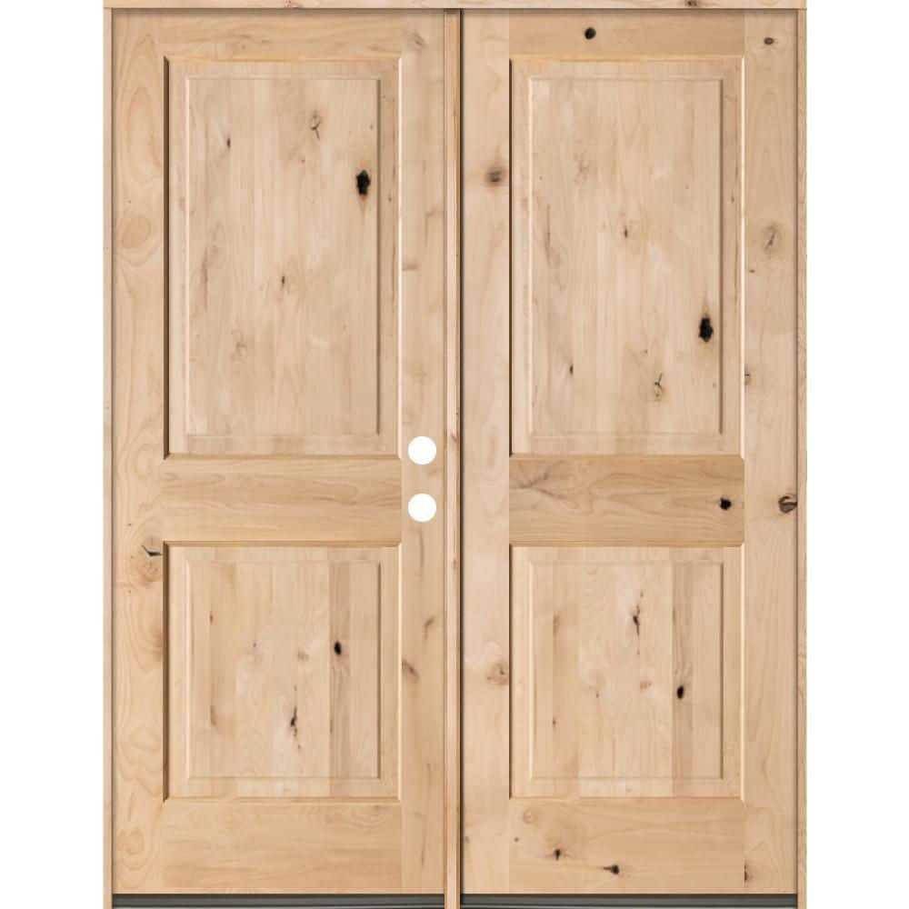 64 in. x 80 in. Rustic Knotty Alder 2-Panel Square Top Unfinished Left-Hand Inswing Wood Double Prehung Front Door price history on PriceWatchPro