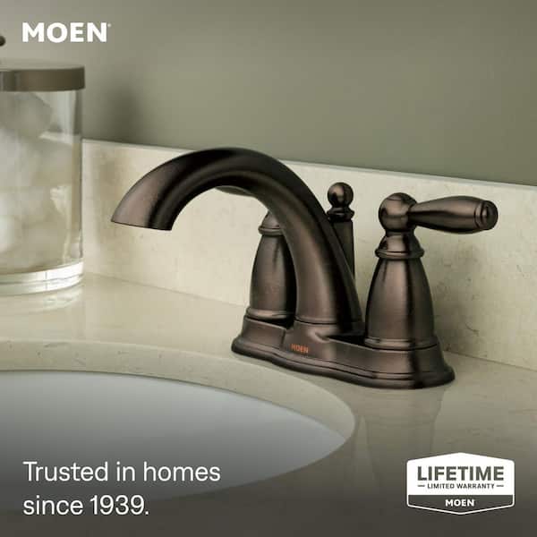 Brantford 4 in. Centerset 2-Handle Low-Arc Bathroom Faucet in Oil Rubbed Bronze with Metal Drain Assembly