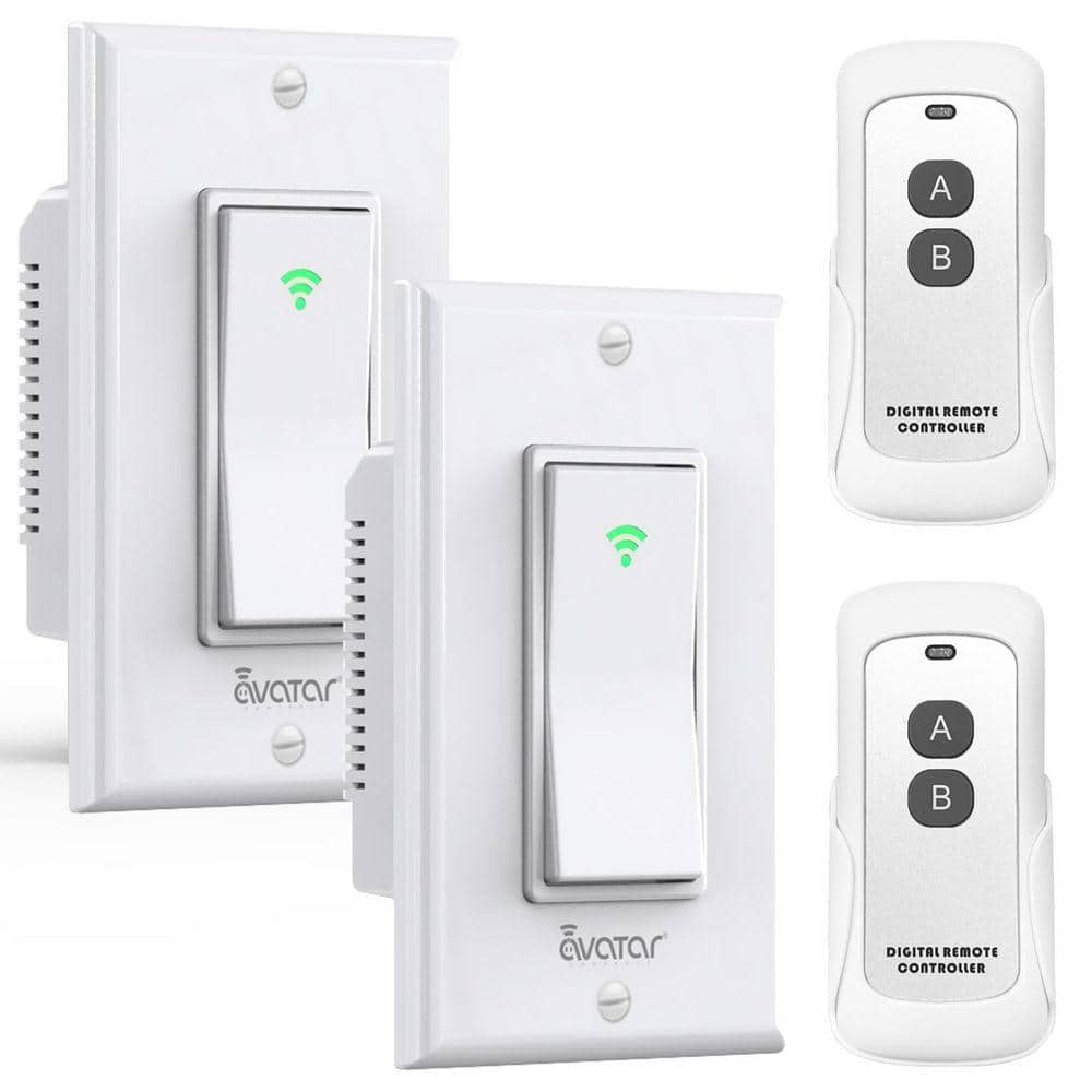 10 Amp Smart Single-Pole Push Button Wi-Fi Timer Rocker Light Switch with Remote Control Alexa/Google Home White 2-Pack