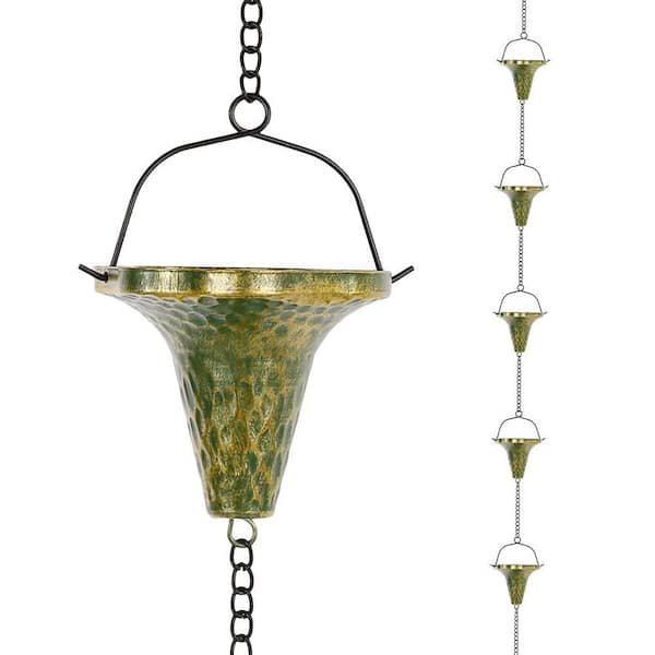 9.7 ft. Rain Chain, Rain Chain for Outside with 10 Funnel Shaped Cups Adjustable Metal Chain Rain Catcher Chain