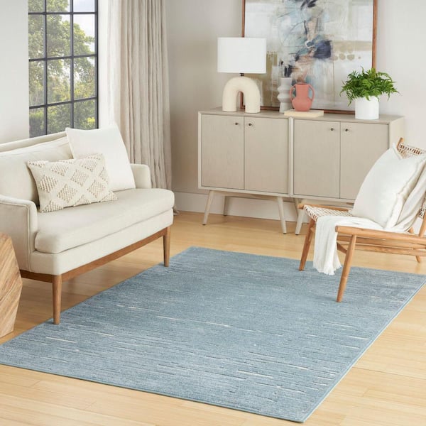 Casual Blue 7 ft. x 9 ft. Abstract Contemporary Area Rug