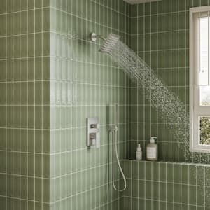 Single Handle 2-Spray Patterns Square 6 in. Shower Faucet with Handheld 2.5 GPM with Adjustable Heads in. Brushed Nickel