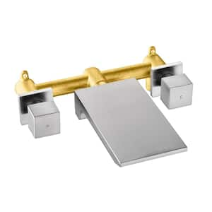 Ami Double Handle Wall-Mount Roman Waterfall Tub Faucet in Brushed Nickel