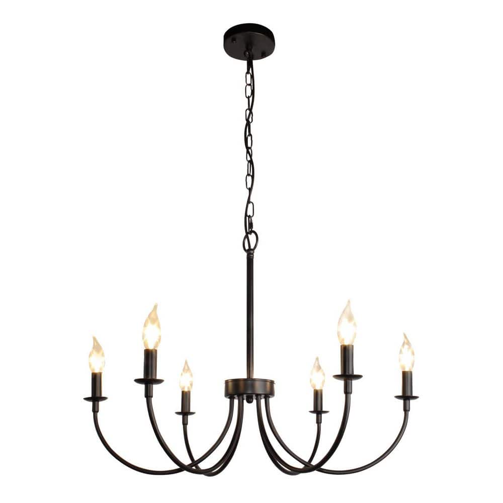 6-Light Classic Candle Style Chandelier, Farmhouse Black Chandeliers for Ki