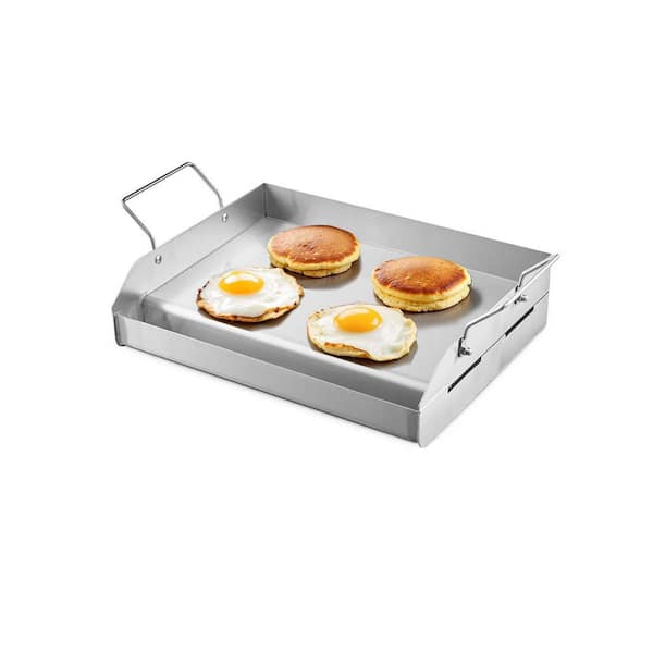 Stainless Steel Griddle (Gas Grill) 17 x 13 in. Universal Flat Top Rectangular Plate, Portable Family Cookware w/ Handle
