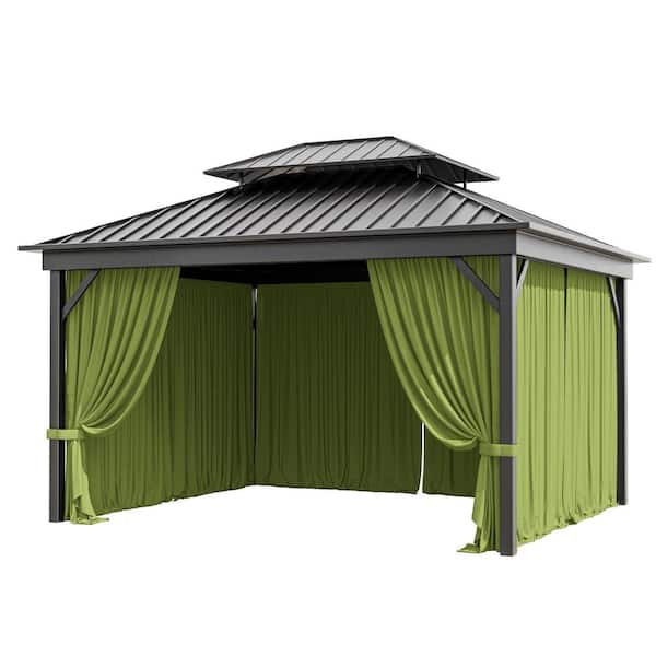 10 ft. x 12 ft. Universal Outdoor Privacy Curtains, Gazebo Replacement with Zipper Grass Green (4-Side Curtain Only)