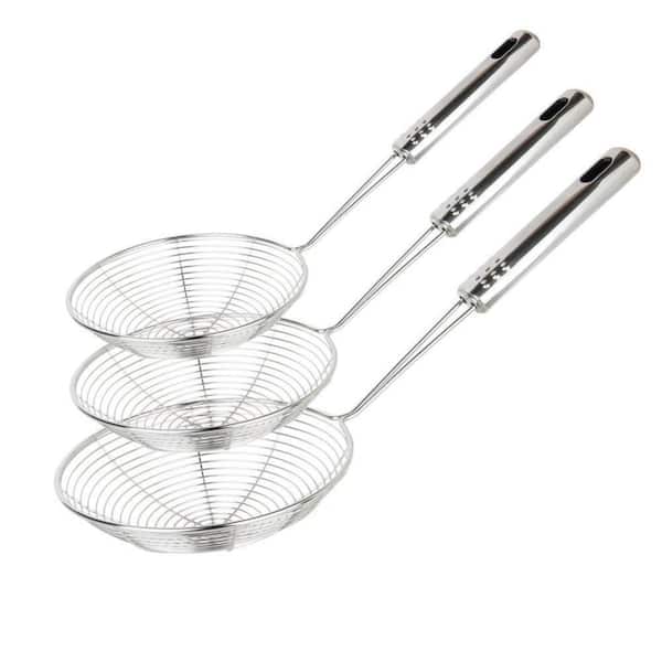 Stainless Steel Spider Strainer Set for Frying Food, Pasta, Spaghetti, Noodles and Kitchen Straining Tasks (3-Pack)