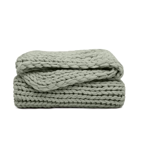 Eucalyptus Chunky Knit Acrylic Throw Blanket