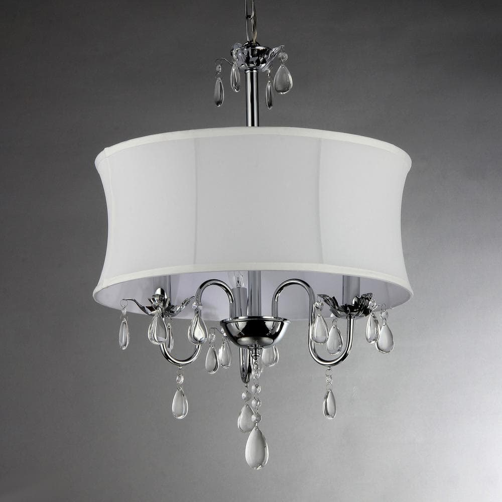 Elegant 19" Chrome Drum Chandelier with Tear-Drop Crystals