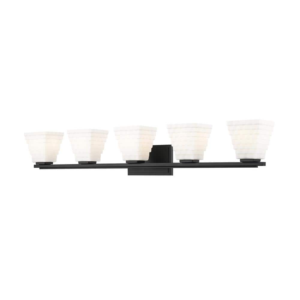Annalise 42 in. 5 Light Matte Black Vanity Light with Matte Opal Glass Shad