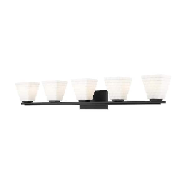 Unbranded Annalise 42 in. 5 Light Matte Black Vanity Light with Matte Opal Glass Shades