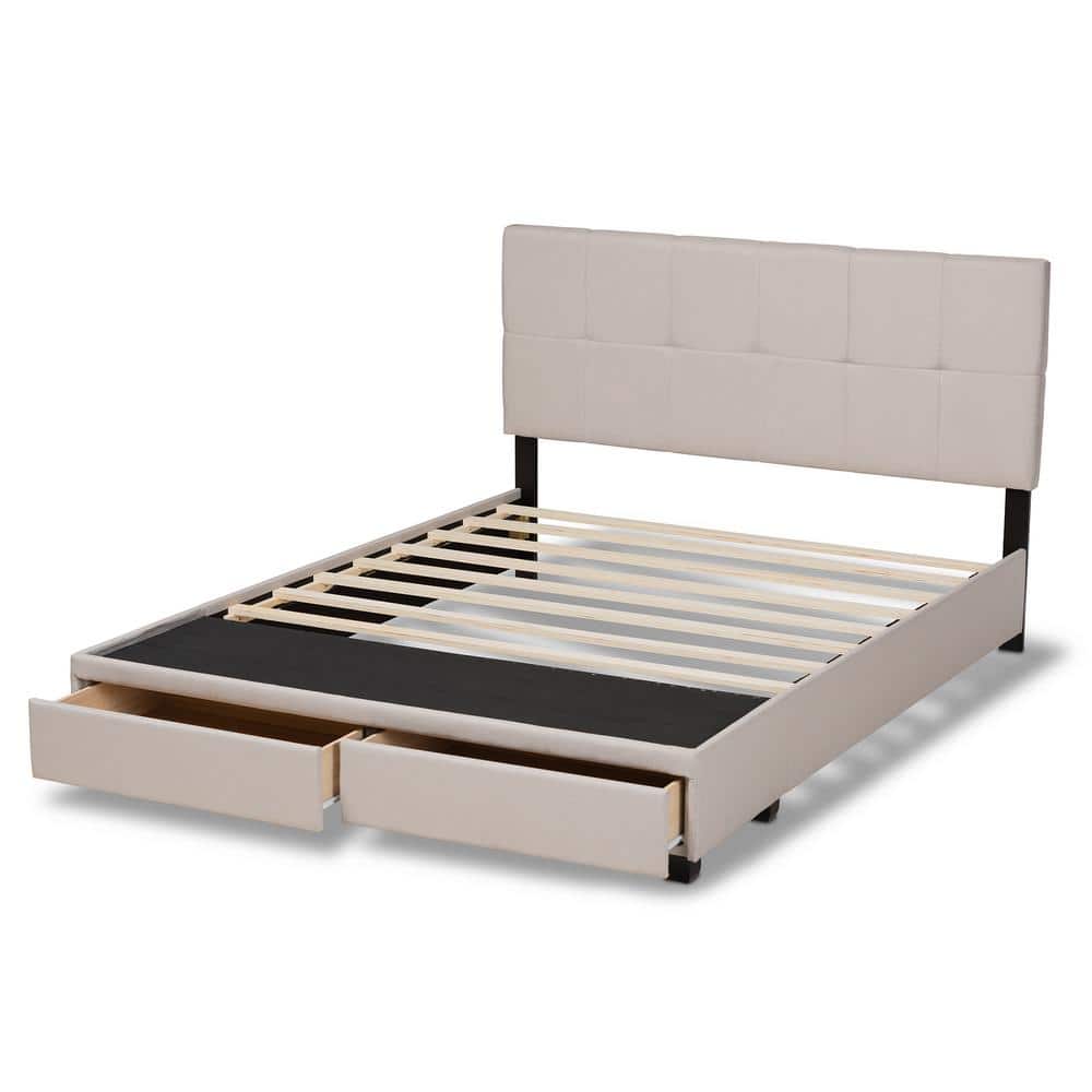 Elegant Beige Linen Queen Storage Bed with Biscuit Tufting