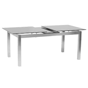 Ivan Extension Gray Brushed Stainless Steel Tempered Glass Top Dining Table