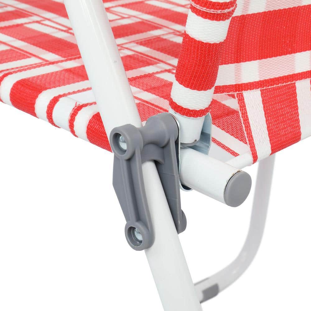 Red and White Steel Frame Folding Beach Chair Set
