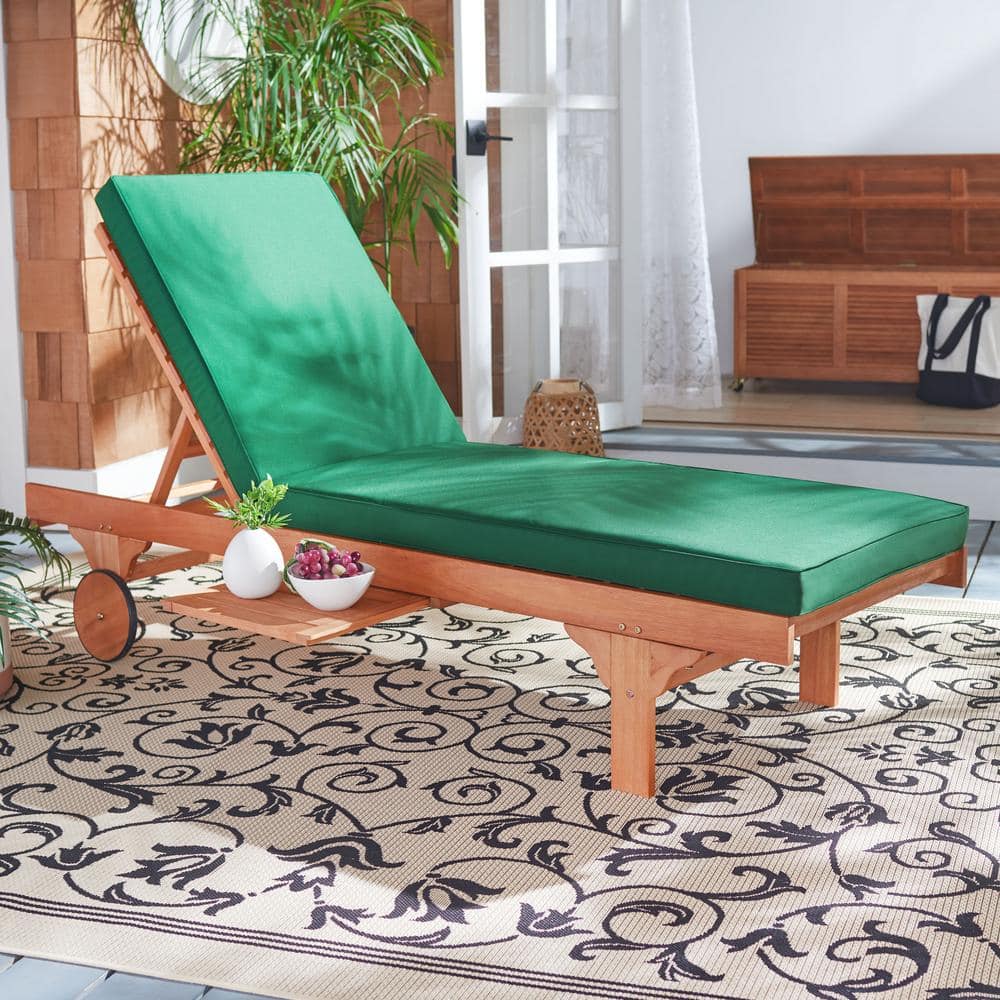 Natural Green Eucalyptus Wood Outdoor Chaise Lounge Chair with Cushions