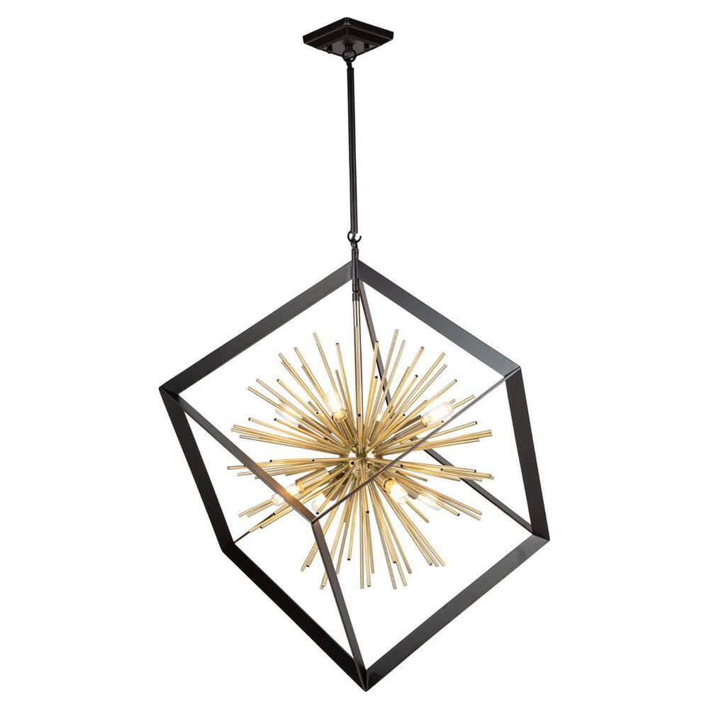 Satin Brass and Matte Black 8-Light Sputnik Chandelier