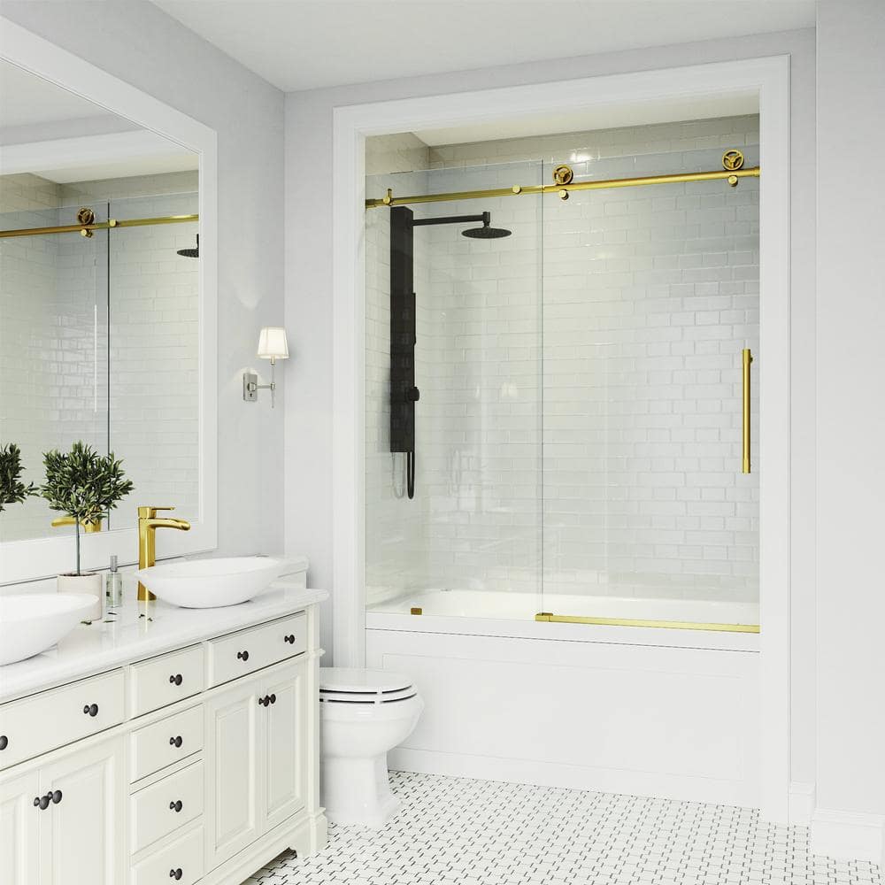 Cass 60'' Frameless Sliding Tub Door with Matte Gold Finish
