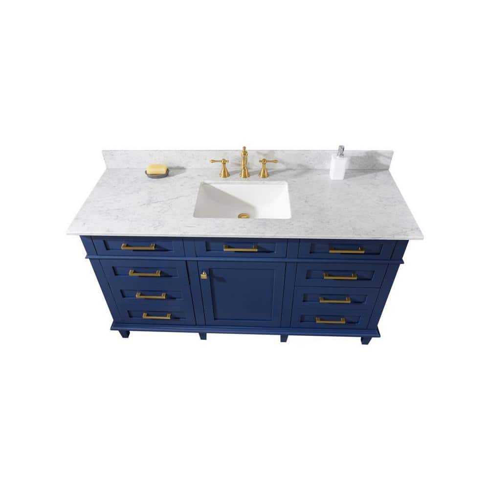 Blue 60" Single Sink Vanity with Carrara Marble Top