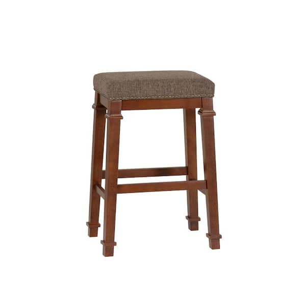 Linon Home Decor Nelson 31 in. Brown Backless Wood Bar Stool with Tweed Fabric Seat