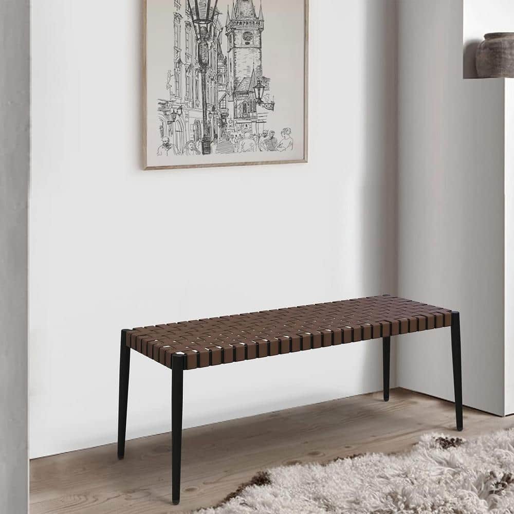 Patio 2-Seat Natural Brown Leather-Look Wicker Bench with Tapered Legs for Porch price history on PriceWatchPro