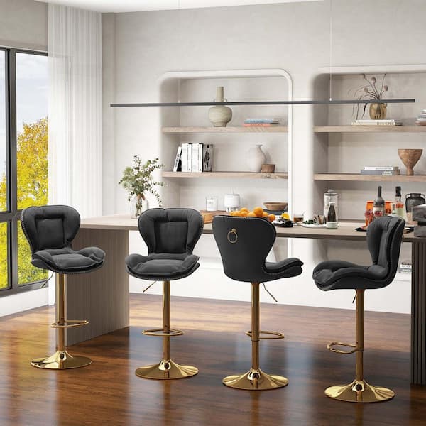 Costway 25-33 in. Gray Low Back Metal Bar Stool with Fabric Seat (Set of 2)