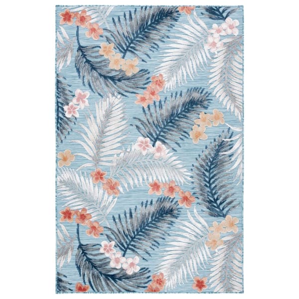 Cabana Aqua/Ivory 9 ft. x 12 ft. High-Low Botanical Floral Indoor/Outdoor Area Rug