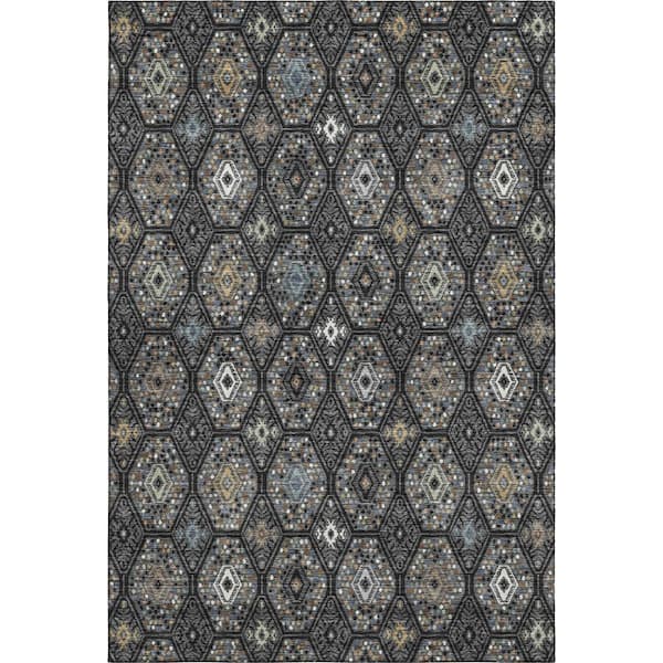 Mayfield Premium Machine Washable Abstract AMF2471 Black 5 ft. x 7 ft. 6 in. Area Rug