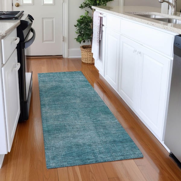 Mayfield Premium Machine Washable Abstract AMF1018 Teal 2 ft. 3 in. x 7 ft. 6 in. Runner Rug