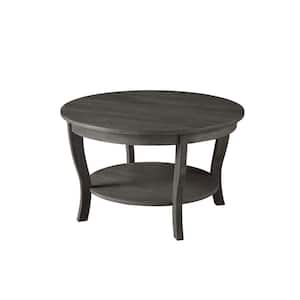 American Heritage 30 in. Dark Gray Wirebrush Round Wood Coffee Table with Shelf