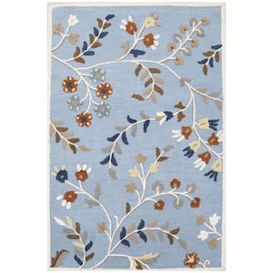 Agra Collection Floral Design 5 ft. x 8 ft. Indoor Handmade Wool Area Rug, 5 ft. x 7 ft. 6 in., Light Blue