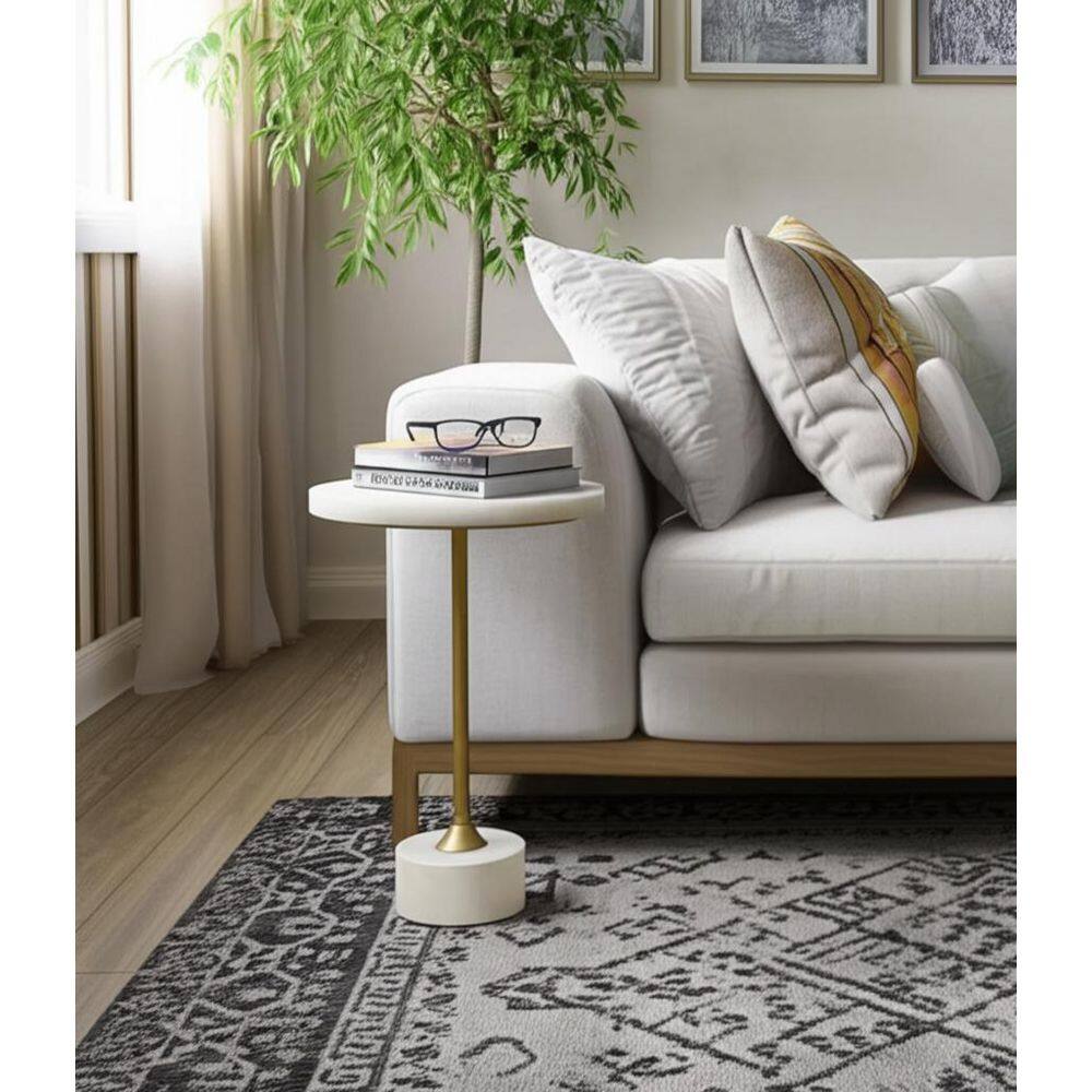 10 in. Pink Round Stone Top Quartz Iron Base End Table - thumbnail 9