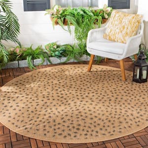 Courtyard Natural/Gold 7 ft. x 7 ft. Round Animal Print Indoor/Outdoor Patio  Area Rug