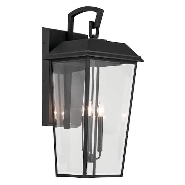 Mathus 30.25 in. 3-Light Textured Black Traditional Outdoor Hardwired Wall Lantern Sconce with No Bulbs Included