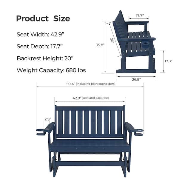 Innovaze 2-Person Navy Blue Poly Lumber Plastic Outdoor Glider