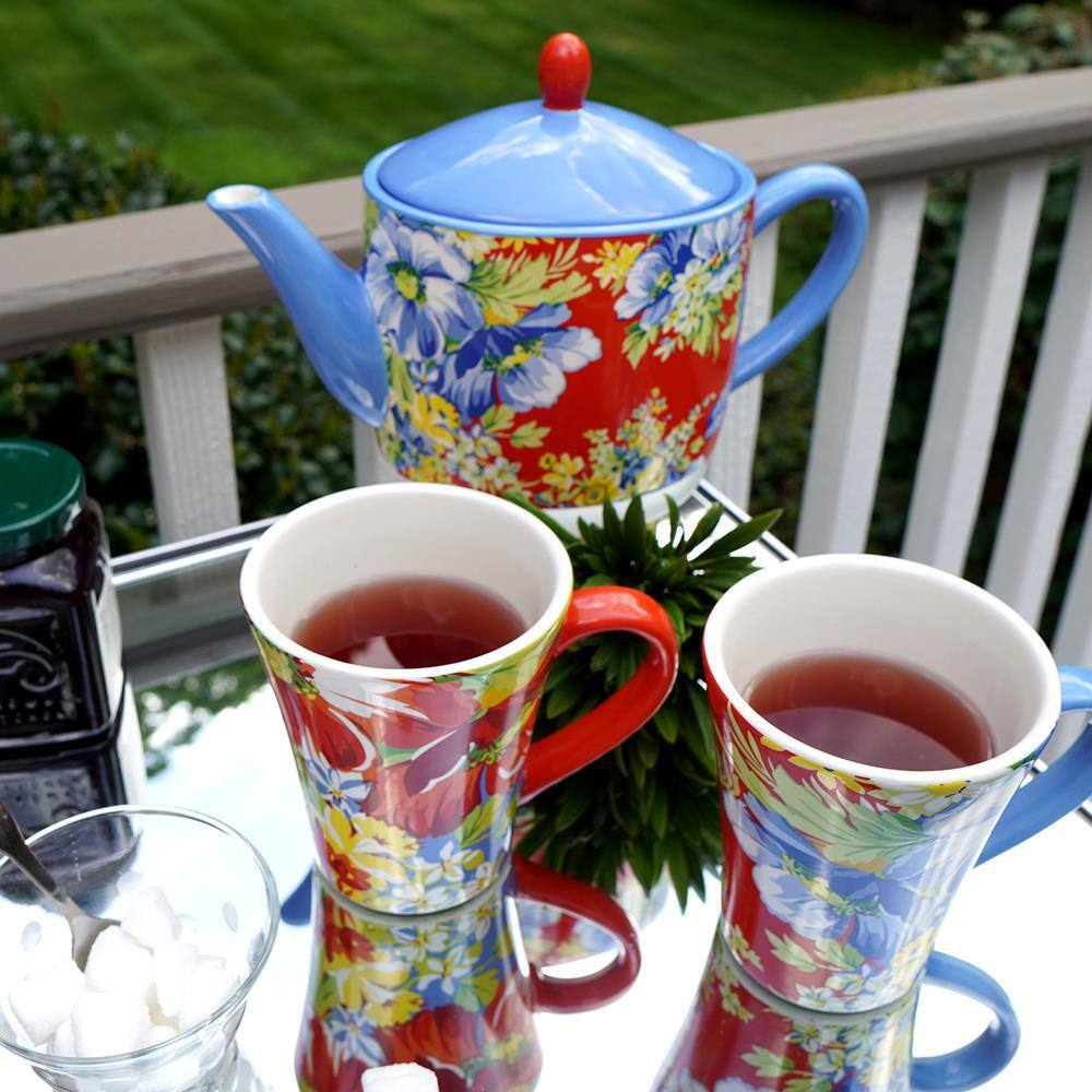 Spring Blossom Red and Blue Ceramic Mug Set