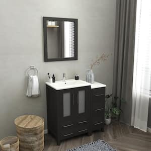 Brescia 36 in. W x 18.1 in. D x 35.8 in. H Single Basin Bathroom Vanity in Espresso with Top in White Ceramic and Mirror