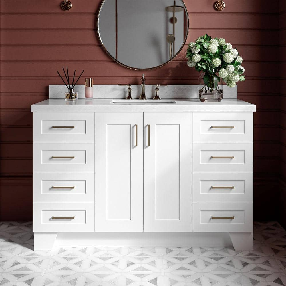 Taylor 55 in. W x 22 in. D x 36 in. H Freestanding Bath Vanity in White with Carrara White Marble Top -  ARIEL, Q055SCWRVOWHT