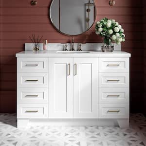 Taylor 55 in. W x 22 in. D x 36 in. H Freestanding Bath Vanity in White with Carrara White Marble Top