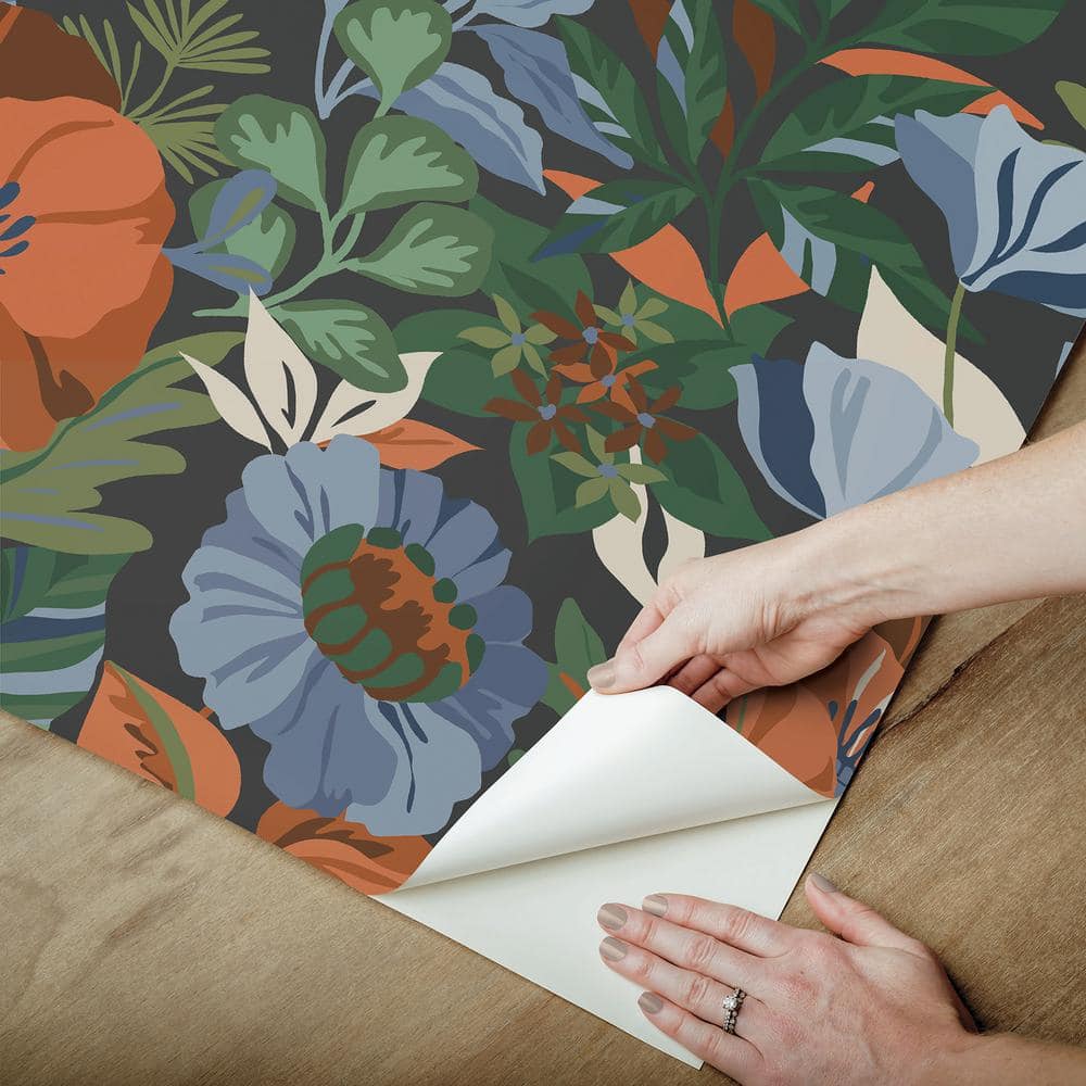 Charcoal Floral Peel and Stick Wallpaper Roll