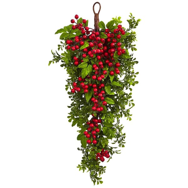 Nearly Natural 26 in. Artificial Berry Boxwood Teardrop