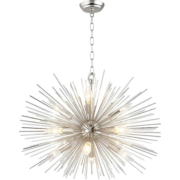 Unbranded Decomus 480-Watt 12-Light Polished Nickel Pendant Light with Sputnik Shade Metal, No Bulbs Included