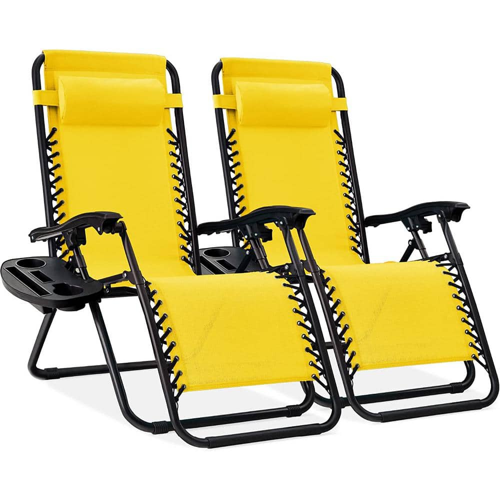 Set of 2 Adjustable Zero Gravity Lounge Chair Recliners for Patio w/Side Tr