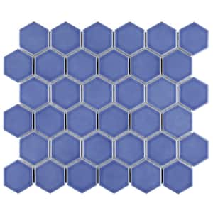 Tribeca 2 in. Hex Glossy Periwinkle 11-1/8 in. x 12-5/8 in. Porcelain Mosaic Tile (10.0 sq. ft./Case)