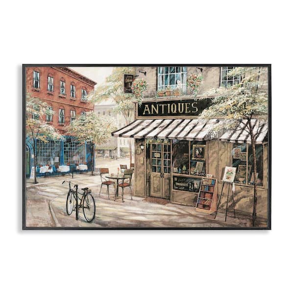 Stupell Industries Cozy Town Antiques Shop by Ruane Manning Black Framed Architecture Giclee Art Print 12 in. x 18 in.