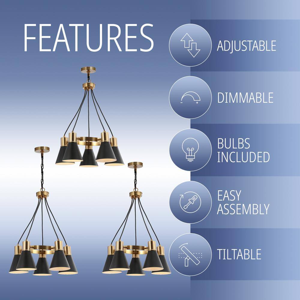 Markle 22" Matte Black & Brass Gold 5-Light LED Chandelier